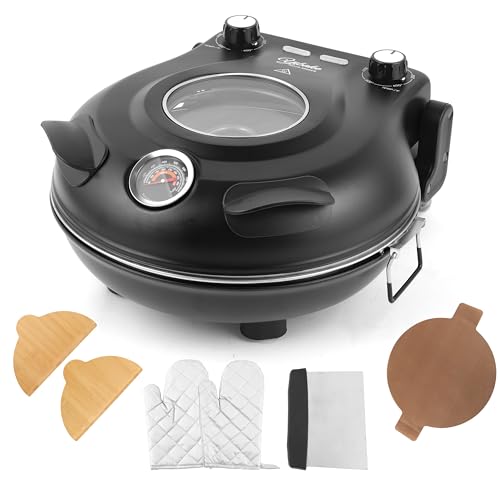 YIBAKE Electric-Pizza-Oven, 12'' Indoor-Electric-Pizza-Maker, 1200W Countertop Pizza Maker Machine with Dual Temp Control, Crispy Crust Pizzas in Minutes, Black