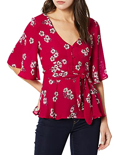 cupcakes and cashmere Women's Tipton Printed CDC Blouse with Waist tie, Cherry Red, Small