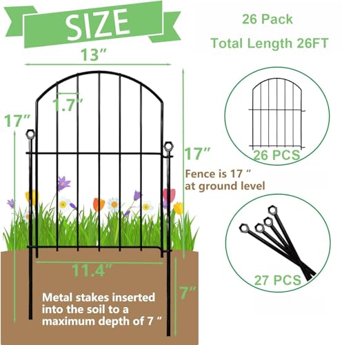 Image of Decorative Garden Fence 17in(H)x13in(W), 26 Pack Rustproof Metal No Dig Fence Animal Barrier for Dog, Arched Flower Bed Edging Ornamental Wire Border Panel Fencing for Yard Patio Outdoor Decor