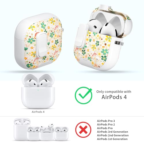 Image of for AirPods 4 Case with Safty Lock & Phone Stand,Cute Floral Pattern Style | PC & TPU Dual Layer Protective Cover with Keychain & Cleaner Pen for Apple AirPod 4th Generation 2024 Women(Four-Leaf Clover)