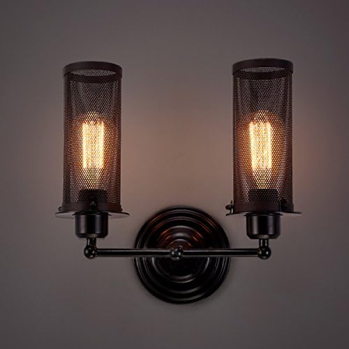 Industrial Vintage Wall Sconce 2 Lights - LITFAD Mini Barn Net Wall Lamp Mounted Fixture Lighting Painted Finish Wrought Iron