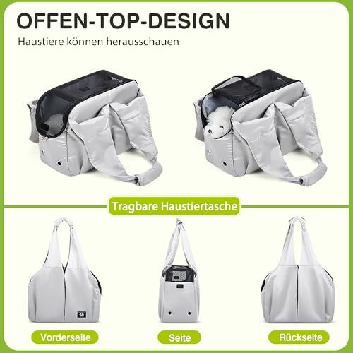 ALLSOPETS Hundetasche für Kleine Hunde, Leichte Atmungsaktive Haustiertasche, Bequeme Katzentragetasche mit Leinenhaken für Reisen, Outdoor und Camping (Silbergrau)