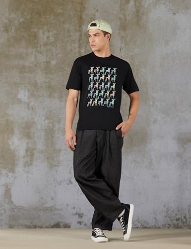 Image of Allen Solly Men's Cotton T-Shirt | Drop Shoulder | Chest Print | Regular Fit | Casual Streetwear Style