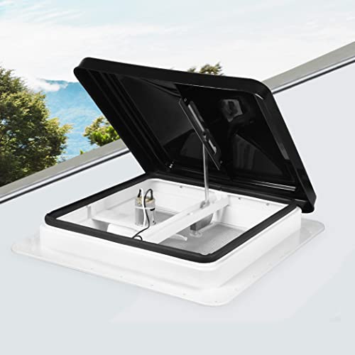 Manan 14x14 inch Caravan Roof Vent RV Air Exhaust Camper Roof Hatch with 12V Fan ,355x355mm Motorhome Air Ventilation with Black Cover and Stainless Steel Flyscreen,Waterproof