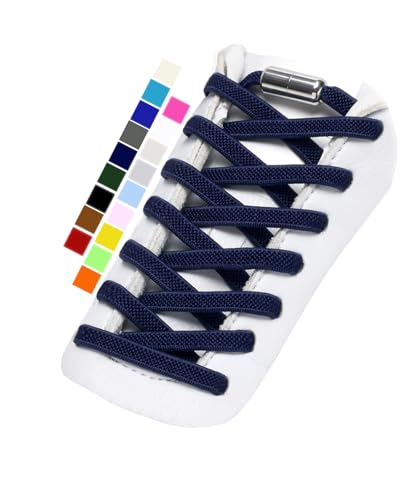 Stepace Schnürsenkel ohne Binden (2 Paar) – Elastische Schuhbänder flach mit Metallkapseln Für Kinder und Erwachsene