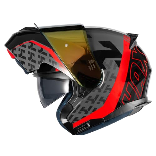 Image of HAX Modular Flip-Up Dual Visor Motorcycle Helmet Adult DOT /ECE Approved | Lightweight, Comfortable, and Stylish Helmet for Men and Women - Amatista Series Wind Red XL