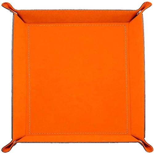 siduater Valet Tray Desktop Storage Organizer – Vegan Leather Catchall Bedside Vanity Tray Nightstand Caddy Holder for Remote Controller, Watch, Keys, Phone, Wallet, Coin, Jewelry (Orange/Black)