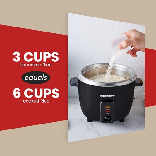 Elite Gourmet ERC003BX Electric Rice Cooker with Automatic Keep Warm Makes Soups, Stews, Grains, Hot Cereals, 6 Cups Cooked (3 Cups Uncooked), Black by Elite Gourmet - Used condition - Image 6