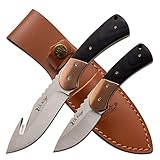Elk Ridge, scharfes Outdoormesser Set, Klinge: 9.5 cm, rostfreier Edelstahl, Jagdmesser, Griff: Holz, Lederscheide, ER-200-10BK