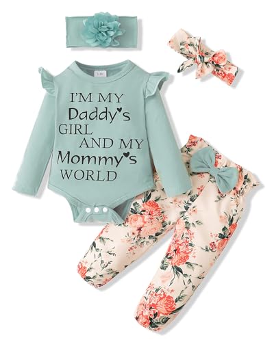 Image of SUNNY PIGGY Newborn Infant Baby Girl Clothes Outfits Ruffle Romper Floral 4Pcs Pants Sets Toddler Girls Clothing Set