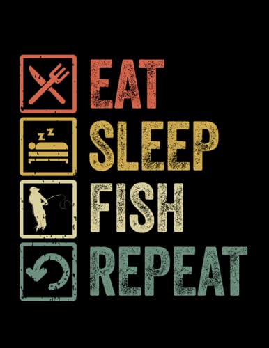 Fish funny eat sleep fish repeat retro vintage style gift: Notebook 8.5x11 in