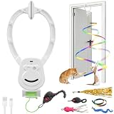 Automatic Hanging Interactive Cat Toy for Indoor Cats,Clip-On Doorway Cat Toy for Bored Adult Cats & Kittens,USB Rechargeable Motion Cat Enrichment Toy for Chase Exercise,Multi-Cat Homes(White)