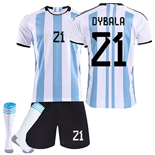WXHN 2022 Heimat Argentinien Messi Kinder Trikot Set, Dimaria/Dybala Messi/Fußballtrikot Trikot für Erwachsene,Trikot von Messi Deutschland Ausbildung T-Shirts mit Sockenfür Herren 21-28 Cover
