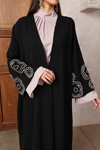 Image of Women's Ethnic Embroidery Muslim Abaya Open Kimono Cardigan Jalabiya