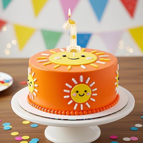 Lounsweer Sun Birthday Candle First Trip Around The Sun ナンバー1 バースデーキャンドル 1st キャンドル トッパー 記念日のお祝い 晴れパーティーデコレーション [3]