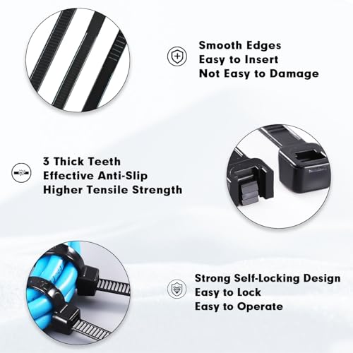 Zip Ties, KAMOTA 1500pcs 12 Inch Heavy Duty Self-Locking Nylon Zip Ties, Black Cable Ties with 50lb Tensile Strength, UV Resistant Cable Tie for Indoor and Outdoor Use by KAMOTA - Used condition - Image 4