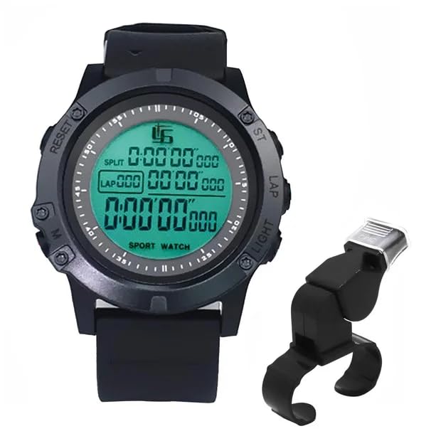 Merkaunis Men Digital Sports Watch with Finger Grip Whistle Waterproof Soccer Referee Watch with Stopwatch Backlight Alarm Date Dual Time On/Off Switch Coach Referee Timer