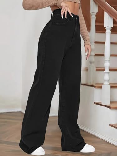 Image of THIRD QUADRANT Women Wide Leg Jeans with high Waist || Black Jeans for Women || Flared Jeans for Women
