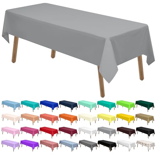 Silver Plastic Tablecloths 2 Pack Dark Gray Disposable Table Covers 54 x 108 Inch Bridal Shower Party Tablecovers PEVA Galaxy Grey Table Cloths for Picnic Birthday Wedding 8 ft Rectangle Table Use