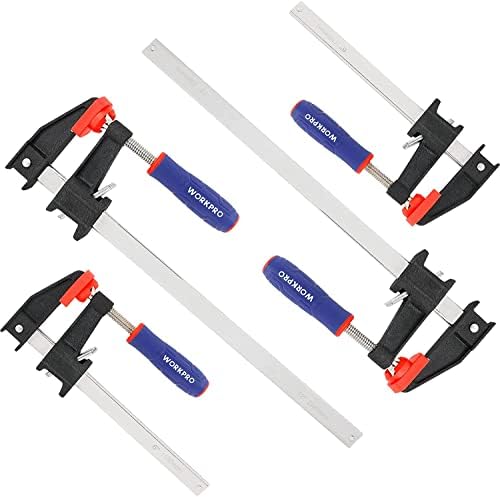 WORKPRO 6-Inch & 12-Inch Steel Bar Clamps Set, 4-pack Quick-Release Clutch Style Bar Clamps, 600 Lbs Load Limit, for Woodworking, Metalworking, and DIY
