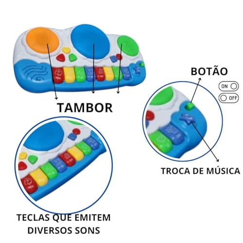 Brinquedo TAMBOR Teclado MUSICAL LUZ E SOM DOS ANIMAIS Bateria PIANO PARA CRIANÇAS MUSICA EDUCATIVO