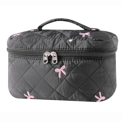 uekeboag Large Travel Quilted Makeup Bag for Women, Floral Cotton Cosmetic Bag, Coquette Aesthetic Floral Toiletry Organizer Bag 2 Pcs