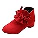 IWIHMIV Girls Ankle Boots Kids Short Booties with Side Zipper Fashion Comfortable Low Heel Dress Shoes（Red,3.5