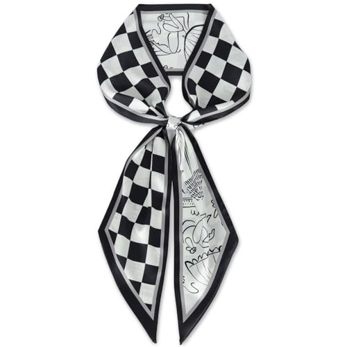 EXTREE Satin Scarf Mulberry Silk Printed Head Wrap Hair Band 7"" x 59"" A032