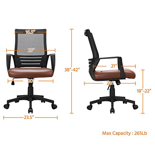 Yaheetech Ergonomic Home Office Chair Leather And Mesh Combine Desk Chair Rolling Swivel Adjustable Mesh Chair With Lumbar Support And Armrests For Office And Home, Brown #TOP2