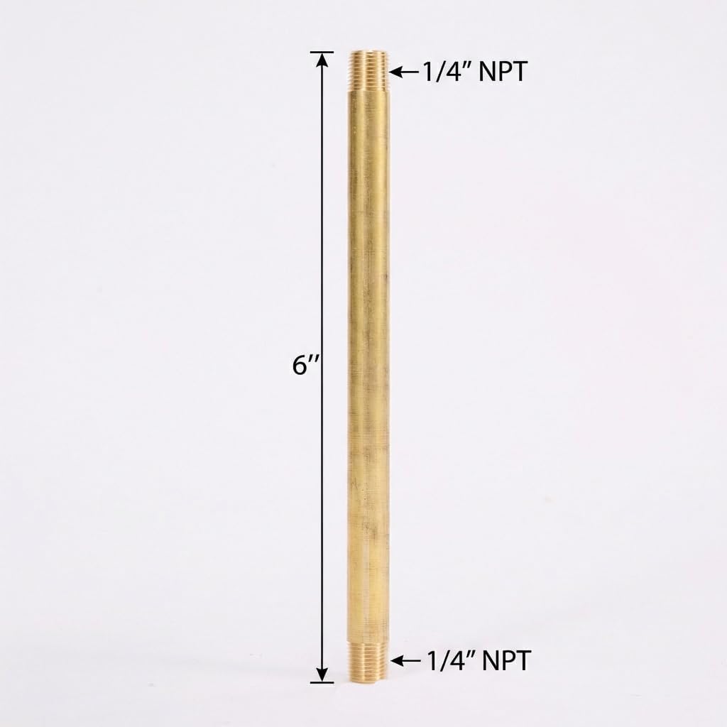 Brass Pipe Fitting Long Nipple, 1/4" NPT Male x 1/4" NPT Male Extender Straight Connector, 6 "Length 1200psi (Pack of 5)