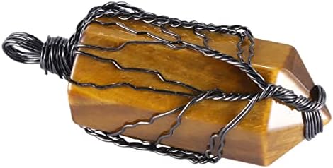 Nupuyai Tree of Life Crystal Stone Pendant Necklace for Women Men, Wire Wrap Quartz Point Healing Stone Pendant with Chain