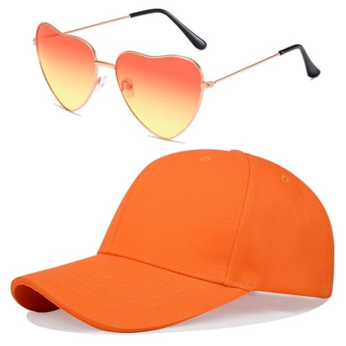 ZGCXRTO Naranja Gorra de Béisbol Tamaño Ajustable Naranja Gafas en Forma de corazón,Sun Visera Cubo Sombrero con Protección UV Sombrero para Carnaval Cosplay Disfraces Accesorios