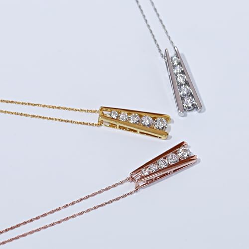 1.25 Carat Lab Created Moissanite & Lab Grown Diamond Five Stone Journey Bar Pendant Necklace In 14k Gold Over Sterling Silver Jewelry With 18" Chain, Gift For Her3