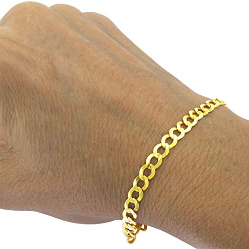 Nuragold 14K Yellow Gold 5.5Mm Cuban Curb Link Chain Bracelet, Mens Womens Lobster Clasp 7" 7.5" 8" 8.5" 9" - Real Gold Jewelry #TOP1