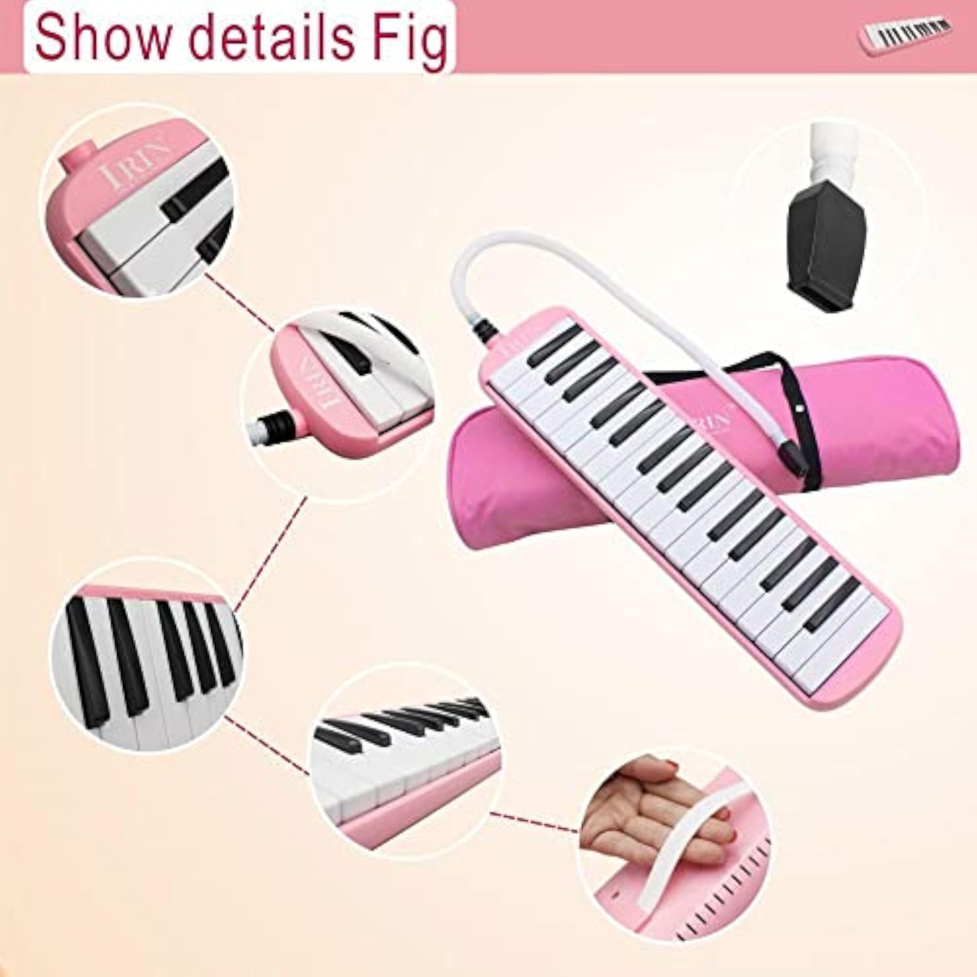 New 32 Piano Keys Melodica with Carrying Bag, Pink