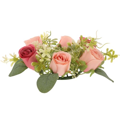 Gatuida Anello di Candela Artificiale Fiori Simulati Bicolore Corona di Candelabri Decorativa per Centrotavola Nuziale Ghirlanda per Feste e Decorazioni Casa Romantiche