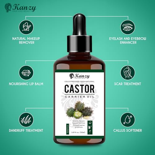 Kanzy Castor Oil for Eyelashes and Eyebrows 50ml Cold Pressed for Hair Growth 100% Natural and Pure with Brushes for Hair, Beard, Nails, and Skin - Image 5