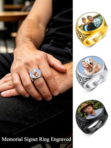Custom4U Personalized Rings for Men,Photo & Name Engraved Sizes 7 - image 2