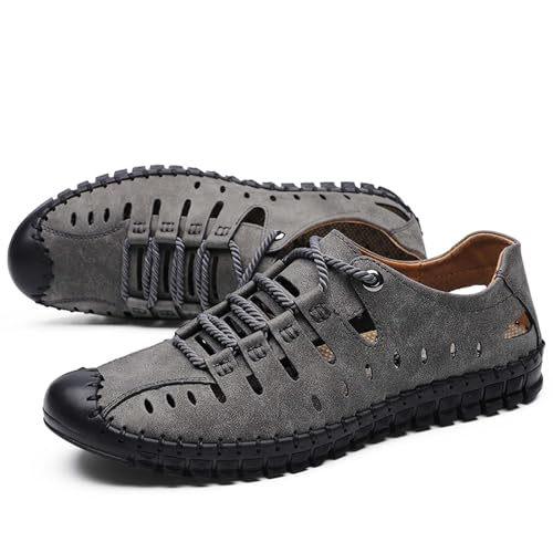 Men's Leather Closed Toe Sandals Breathable Non-Slip Fashion Outdoor Beach Sports Casual Summer Walking Shoes3