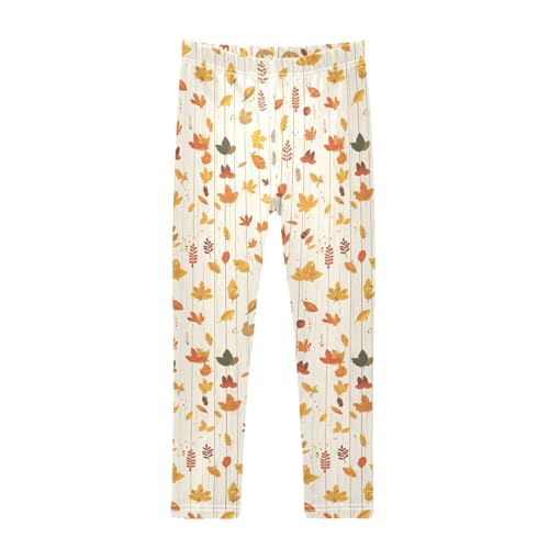 KLL Autumn Leaf on Old White Wooden Toddler Girl Leggings Stretchy High Waisted Workout Pants Running