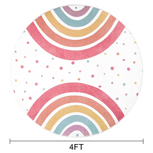 Staruia Round Rainbow Rug For Girls Bedroom,4Ft Washable Kids Rug For Baby Nursery,Non-Slip Circle Area Rug Colorful Princess Carpet For Teen Dorm Playroom Tent #TOP7