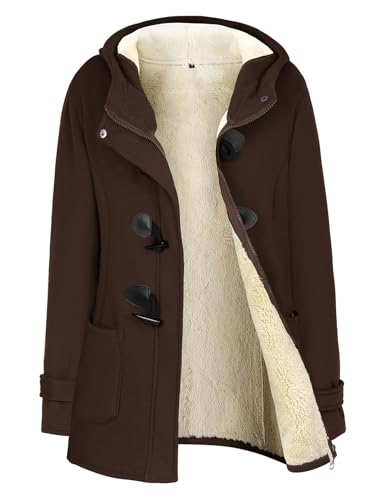 Image of Gihuo Winter Jackets for Women Sherpa Lined Jacket Women Duffle Toggle Coat Hooded Fleece Jacket (Large,Brown)