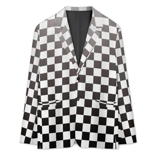 Black White Racing Checkered Flag Mens Blazer Suit Jacket Lightweight Slim Fit Casual Coat3