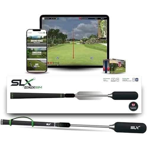 SLX MicroSim Indoor Mobile Golf Simulator: Fun Interactive Golf with Motion Sensor and Swing Stick for Indoor and Outdoor Golfing - Compatible with Android, iOS, PC (E6 Connect, GSPro, CreativeGolf)
