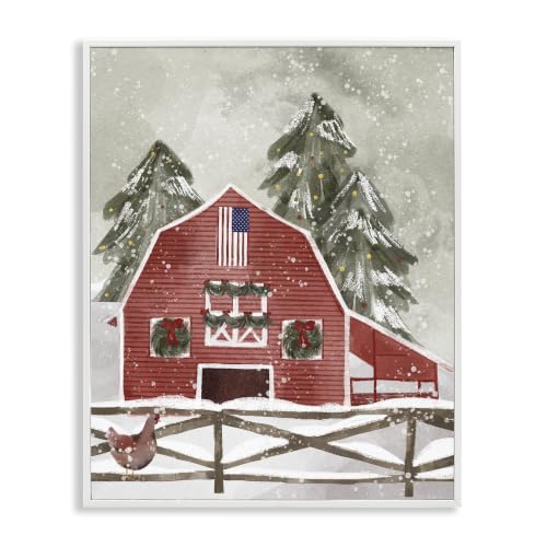 Snowy Country Barn Americana Holiday, 11 x 14 Inch Framed Giclée Print