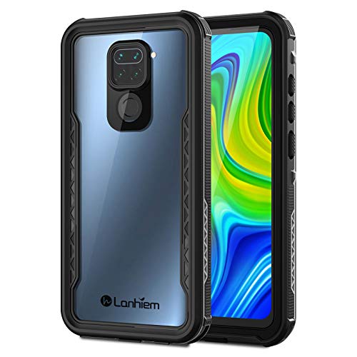 Lanhiem Funda Impermeable Xiaomi Redmi Note 9, Carcasa Sumergible Resistente Al Agua IP68 Certificado [Protección de 360 Grados], Carcasa para Redmi Note 9 con Protector de Pantalla Incorporado,Negro