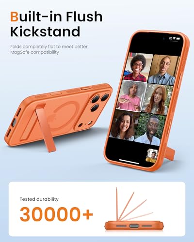 Image of Vihibii for iPhone 17 Pro Max Case with Stand & Camera Control, [Compatible with Magsafe], Full Lens Protection & Military Grade Protection, Translucent Slim Non-Slip Phone Cover, 6.9 inch 2025, Orange