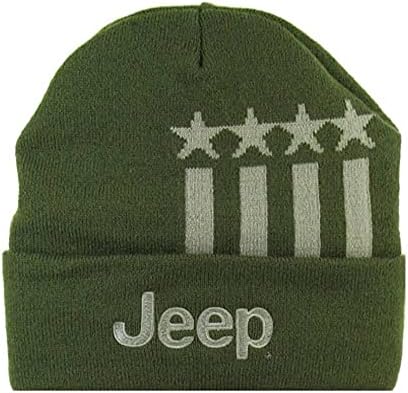 Jeep Stars and Stripes Flip Knitted Beanie Hats for Men or Beanie Women Military Green