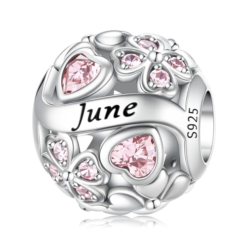 HappyStar Colgante Trébol de Cuatro Hojas Piedra de Nacimiento Plata de Ley 925 Original Regalo de Buena Suerte para Mujeres Compatible con Pandora Europeos Pulseras