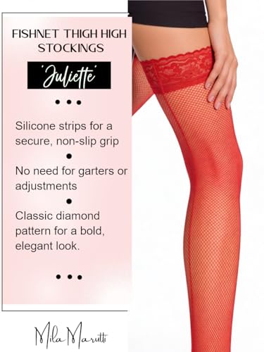 Image of Mila Marutti Fishnet Thigh High Stockings for Women with Lace Top | Fish Net Stockings Lingerie | Colored Fishnets